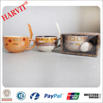 2014 Plus récents bols de soupe de haute qualité / Hot Selling Ceramic Bowl Fabricants chinois / Soupe de porcelaine bols avec cuillère